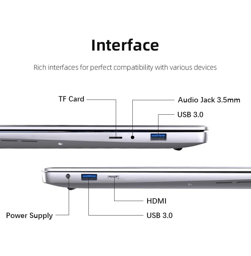 Laptop Computer Windows 11 Pro Intel Atom A3950 Quad-Core 2025 Notebook PC 12GB RAM 1TB 2TB SSD 1920*1080 Office Computer