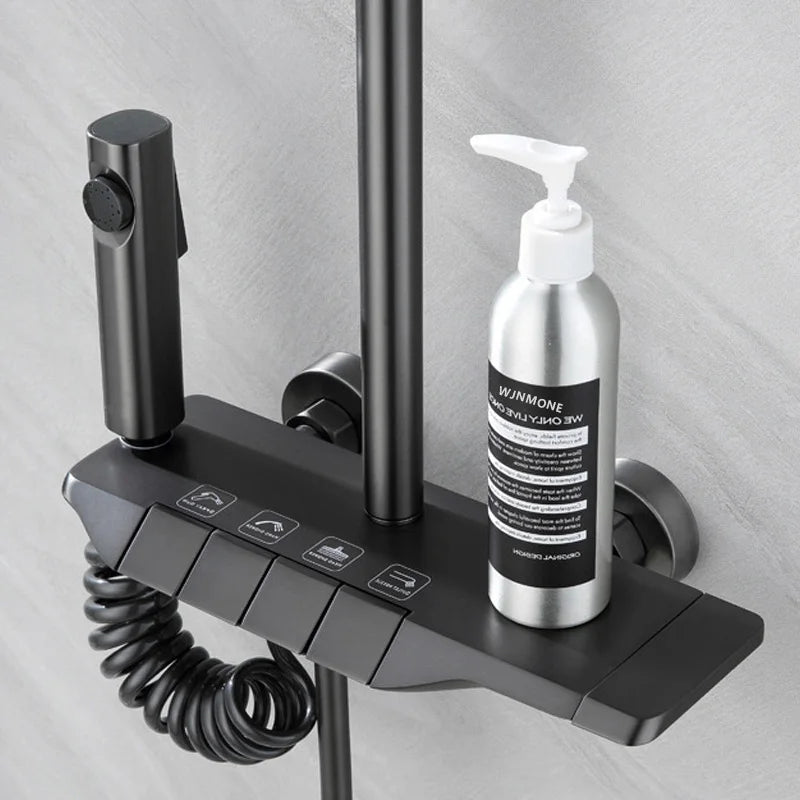 Black Bathroom Shower Set Piano Keys ABS Anti-rust Shower System Sets Wall Mounted Bathtub Hot and Cold Mixer Rain Shower Faucet