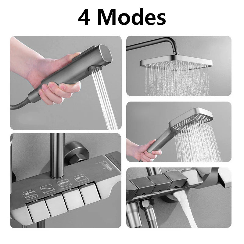 Black Bathroom Shower Set Piano Keys ABS Anti-rust Shower System Sets Wall Mounted Bathtub Hot and Cold Mixer Rain Shower Faucet