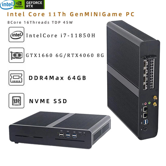 11th Gen Upgraded Version MINI Gaming PC Intel Core i7-11850H RTX 3070 8G RTX3060M 12G RTX4060 8G GPU 2 * DDR4   4 screen output
