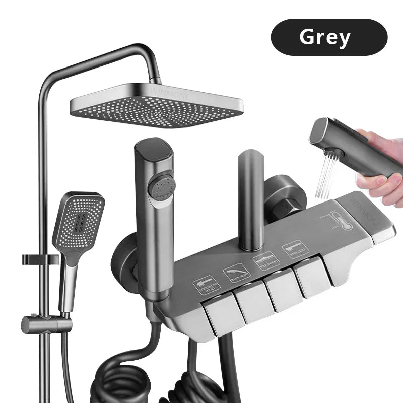 Black Bathroom Shower Set Piano Keys ABS Anti-rust Shower System Sets Wall Mounted Bathtub Hot and Cold Mixer Rain Shower Faucet