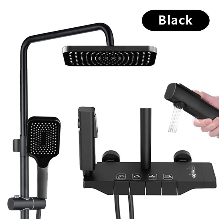 Black Bathroom Shower Set Piano Keys ABS Anti-rust Shower System Sets Wall Mounted Bathtub Hot and Cold Mixer Rain Shower Faucet