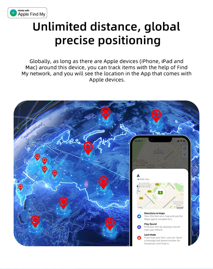 Timethinker Bluetooth GPS Airtag Tracker Smart Locator Pet Kid Finder Work with Apple Find My ITag Anti Lost Reminder Device MF1