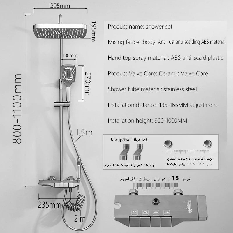 Black Bathroom Shower Set Piano Keys ABS Anti-rust Shower System Sets Wall Mounted Bathtub Hot and Cold Mixer Rain Shower Faucet