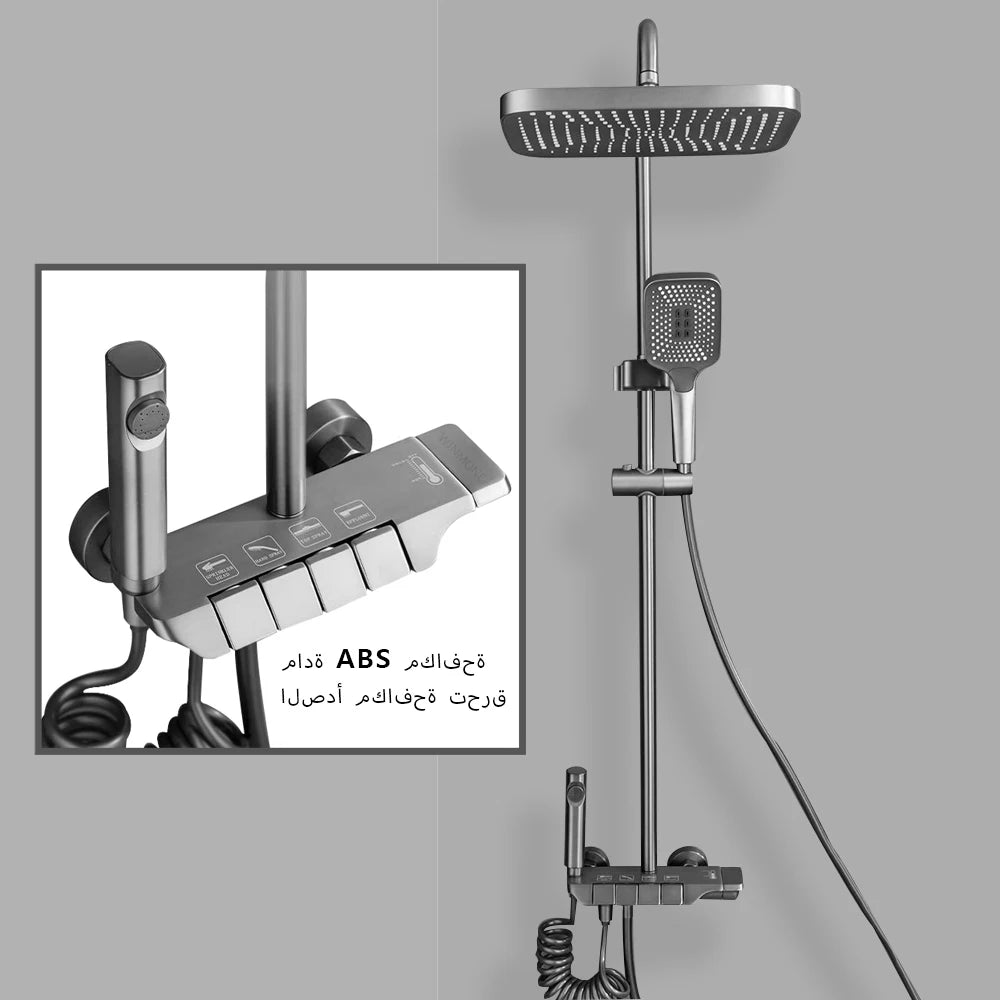 Black Bathroom Shower Set Piano Keys ABS Anti-rust Shower System Sets Wall Mounted Bathtub Hot and Cold Mixer Rain Shower Faucet
