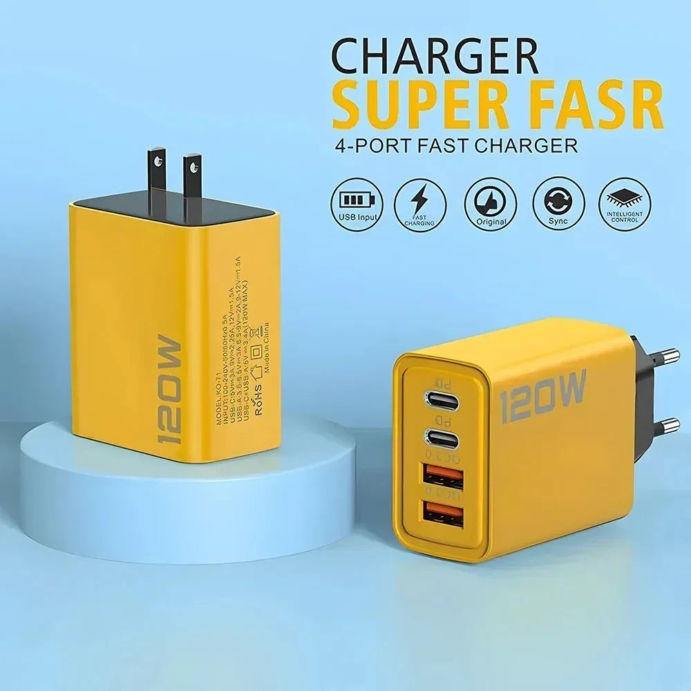 Quick Charge 3.0 Fast Charger Muti Total 120W 4 Port USB Type C