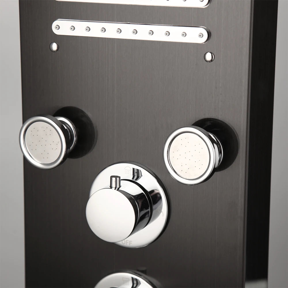 KEMAIDI 6-Function Shower Panel Set with LED Light Digital Display Modern Bathroom Shower System Wall Mounted Showert Column