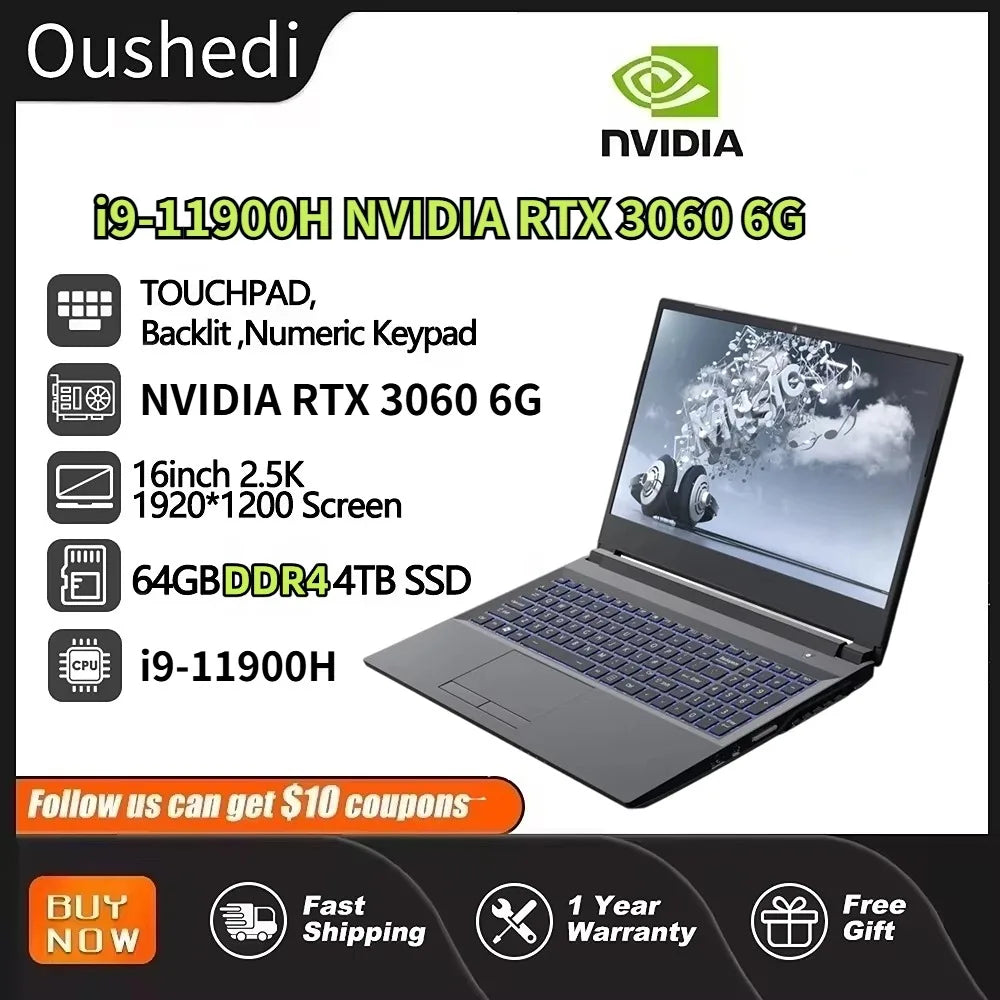 Brand New 2025 Laptop Computer Intel i9 11900H 15.6 144Hz NVIDIA GeForce RTX 3060 DDR4 M.2 2280 NVME SSD Business Gaming Laptops