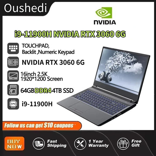 Brand New 2025 Laptop Computer Intel i9 11900H 15.6 144Hz NVIDIA GeForce RTX 3060 DDR4 M.2 2280 NVME SSD Business Gaming Laptops