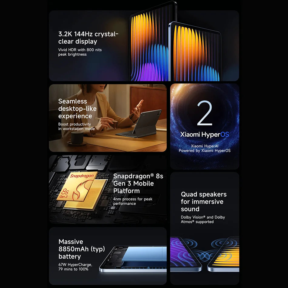 Xiaomi Pad 7 Pro Global Version Snapdragon 8s Gen 3 Mi Tablets 50MP Camera 8850mAh 67W HyperCharge 11.2" 3.2K 144Hz Display