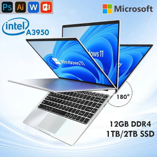 Laptop Computer Windows 11 Pro Intel Atom A3950 Quad-Core 2025 Notebook PC 12GB RAM 1TB 2TB SSD 1920*1080 Office Computer