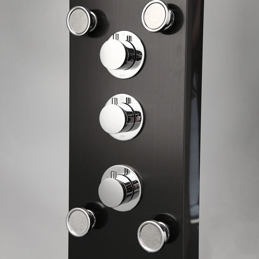 KEMAIDI 6-Function Shower Panel Set with LED Light Digital Display Modern Bathroom Shower System Wall Mounted Showert Column