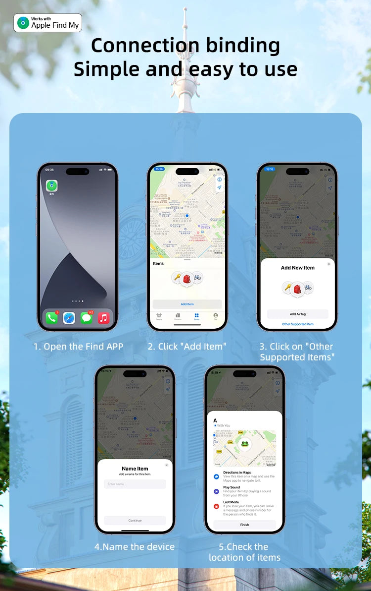 Timethinker Bluetooth GPS Airtag Tracker Smart Locator Pet Kid Finder Work with Apple Find My ITag Anti Lost Reminder Device MF1
