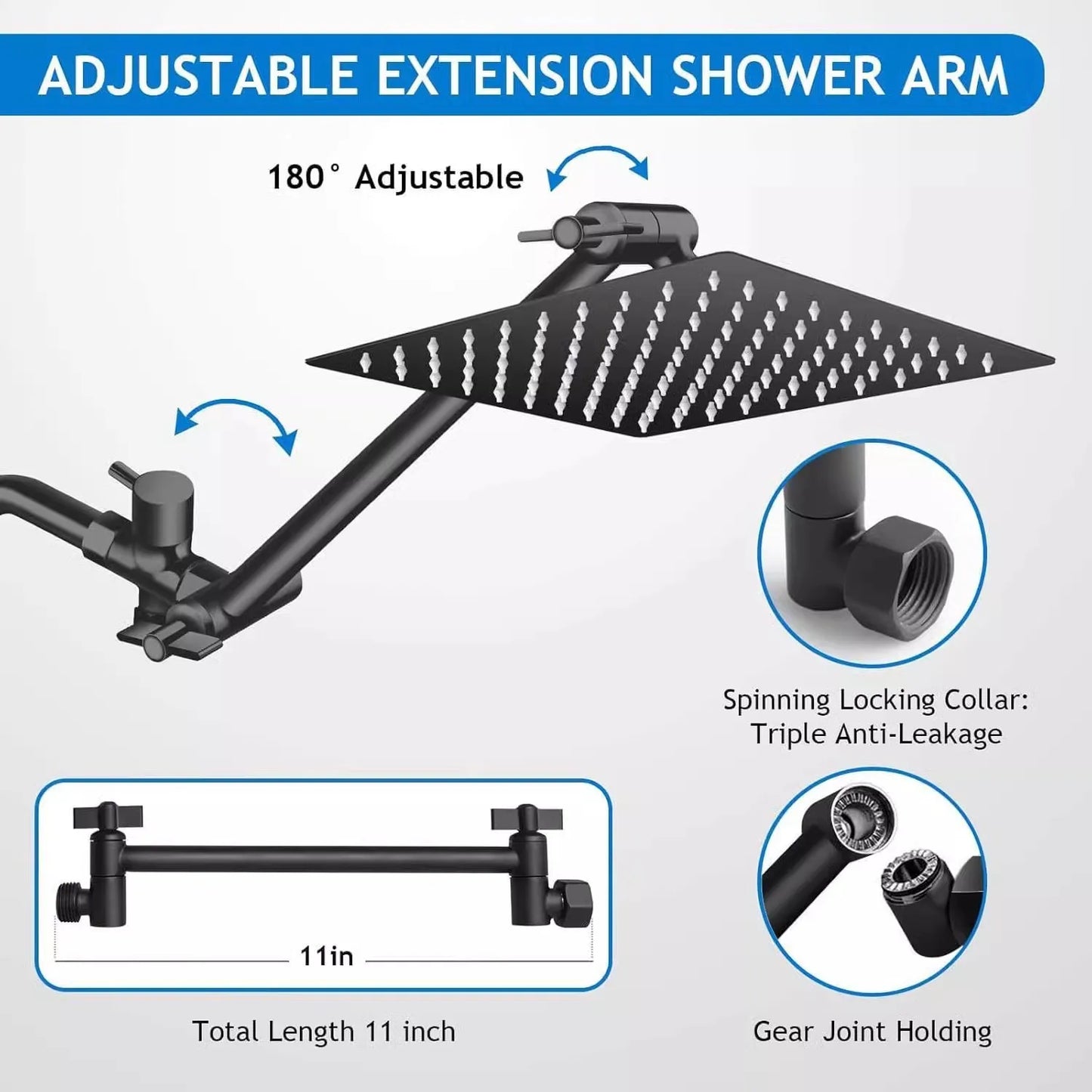 Stainless Steel 8/10 Inch Overhead Showerhead 5 Modes With Extension Arm Multi-function Hand Shower Wall Mounted Showerhead Set