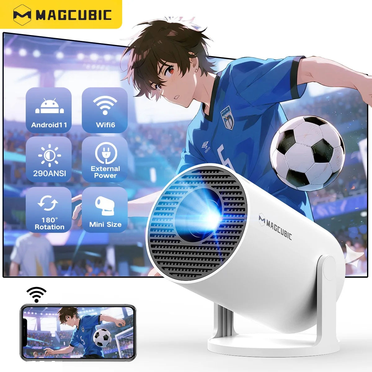 Magcubic 4K HD Projector HY300 Android11 Dual Wifi6 290ANSI Allwinner H713 BT5.0 1280*720 Home Cinema Outdoor Projetor HY300 Pro