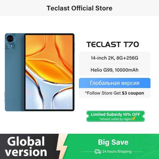 【World Premiere】Teclast T70 Tablet 14" FHD Display Android 14 MTK Helio G99 8GB/256GB 10000mAh Battery 18W 4G LTE Global Versi