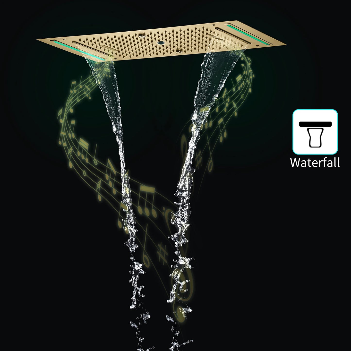 M Boenn 638*338mm Hotel Emotional Appeal Dual Shower Together Bathroom Faucet System Gold Thermostat Mixer Rainfall Shower Head