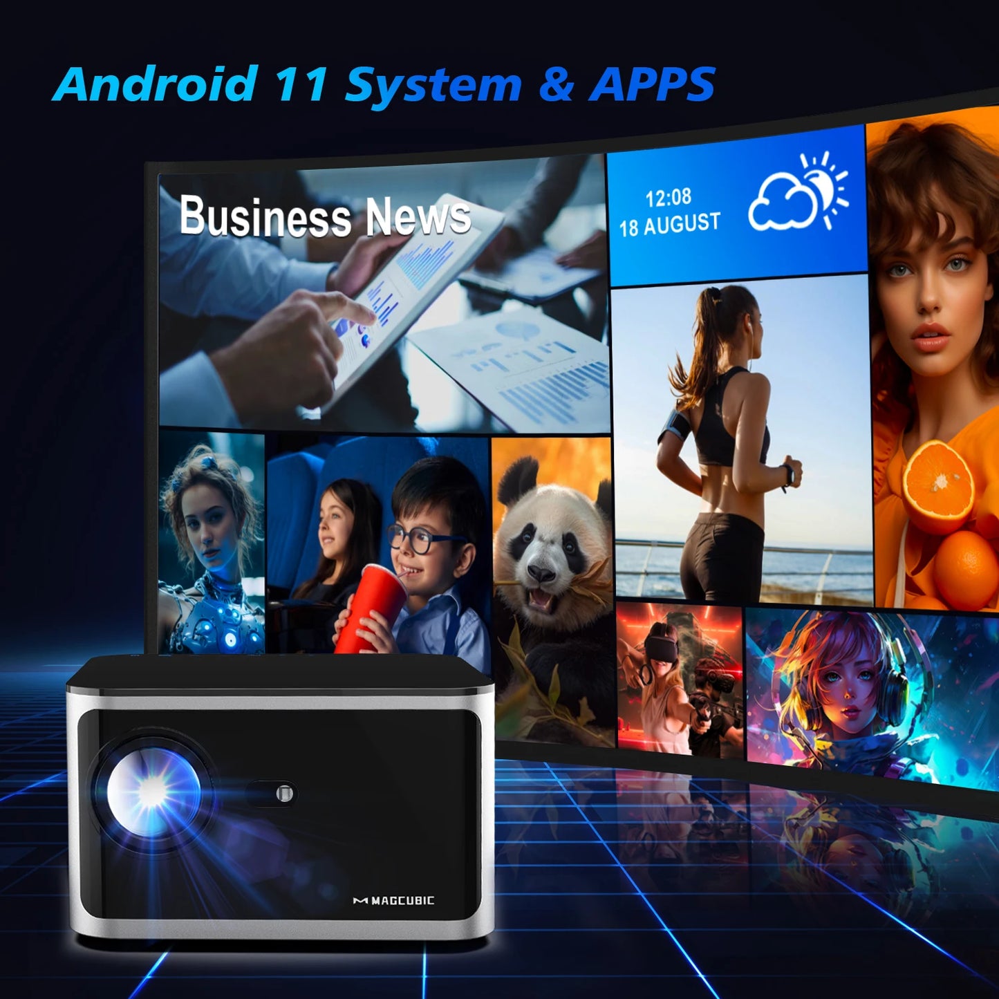 Magcubic Android 11 4K Smart Projector 580ANSI 1920*1080P Full HD Wifi6 BT5.0 Allwinner H713 Voice Control Home Cinema Theater
