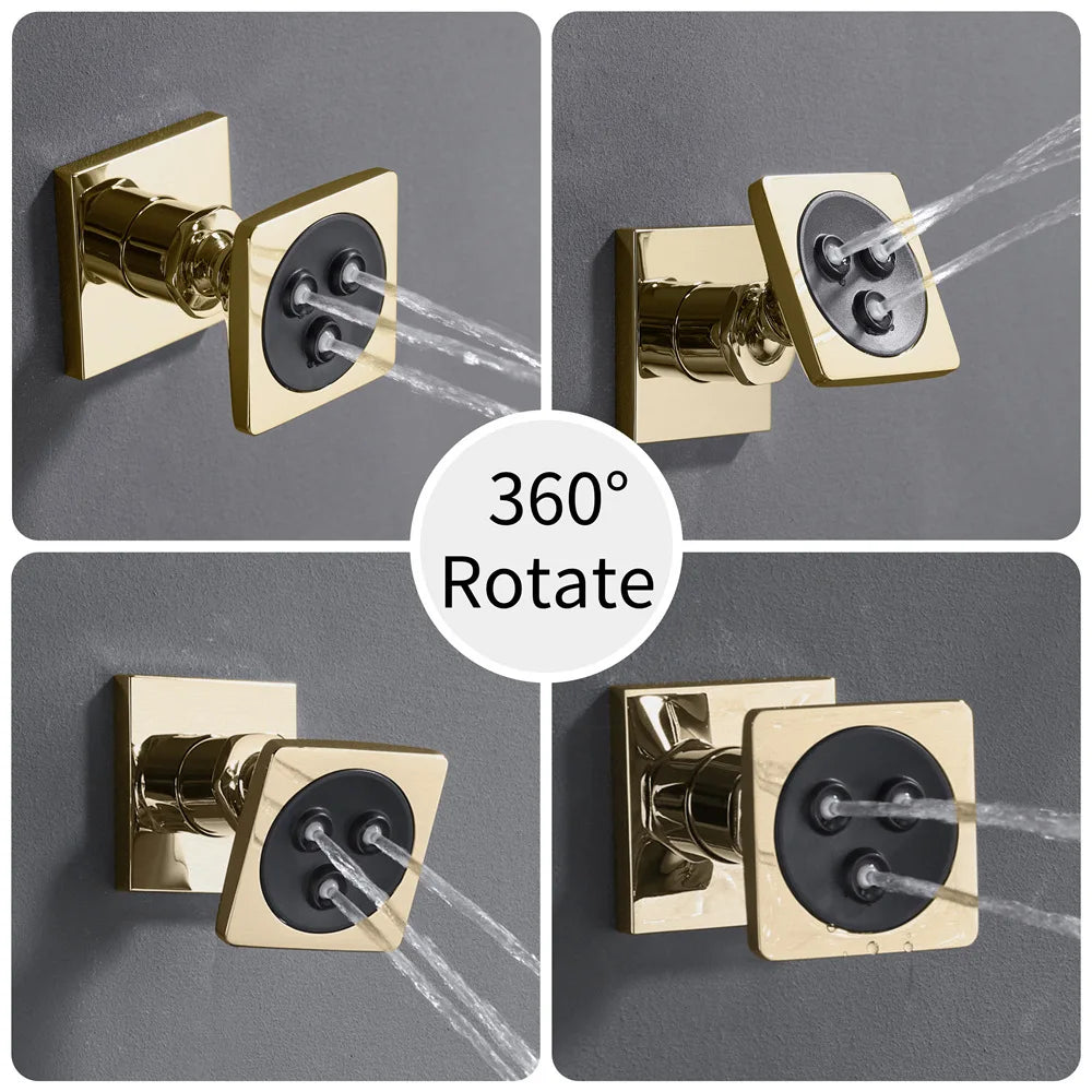 M Boenn 638*338mm Hotel Emotional Appeal Dual Shower Together Bathroom Faucet System Gold Thermostat Mixer Rainfall Shower Head