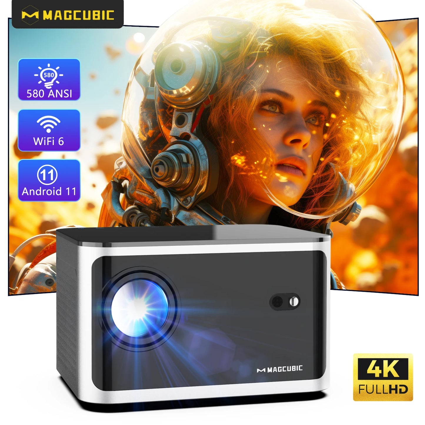 Magcubic Android 11 4K Smart Projector 580ANSI 1920*1080P Full HD Wifi6 BT5.0 Allwinner H713 Voice Control Home Cinema Theater