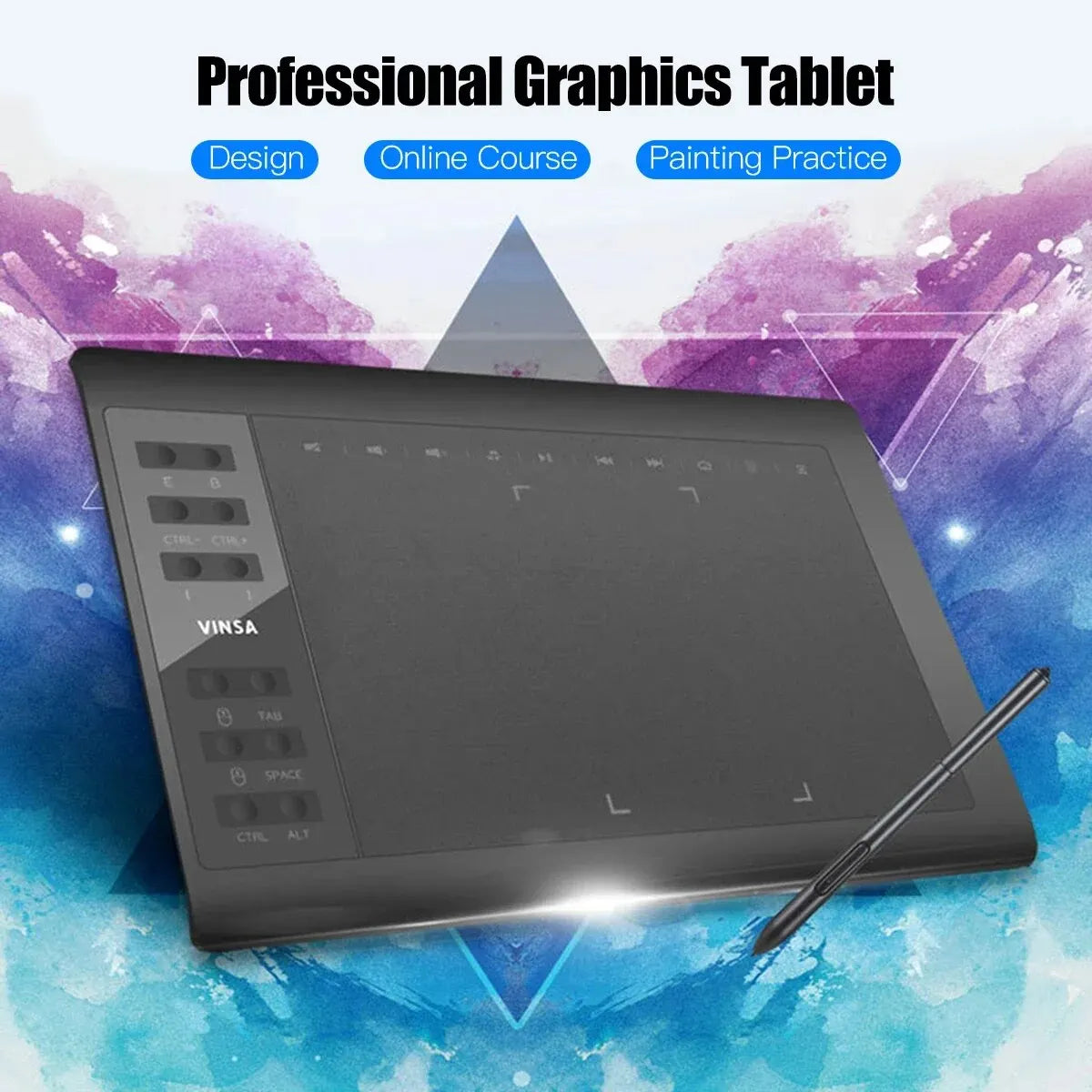 10x6 Inch Professional Graphics Drawing Tablet 12 Express Keys with for Windows Mac for Painting Designing Online Course
